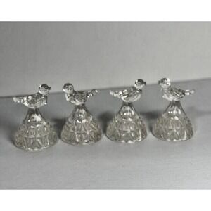 VINTAGE HOFBAUER BYRDES BIRDS THIN TAPER CRYSTAL CANDLE STICK HOLDERS SET OF 4